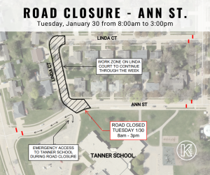 Map outlining the road closure on Ann St.