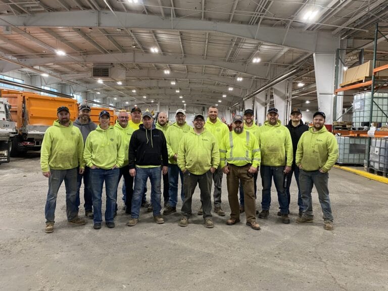 Street department crew gather in the garage