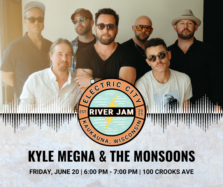 Promo graphic for Electric City River Jam featuring the band Kyle Megna and the Monsoons