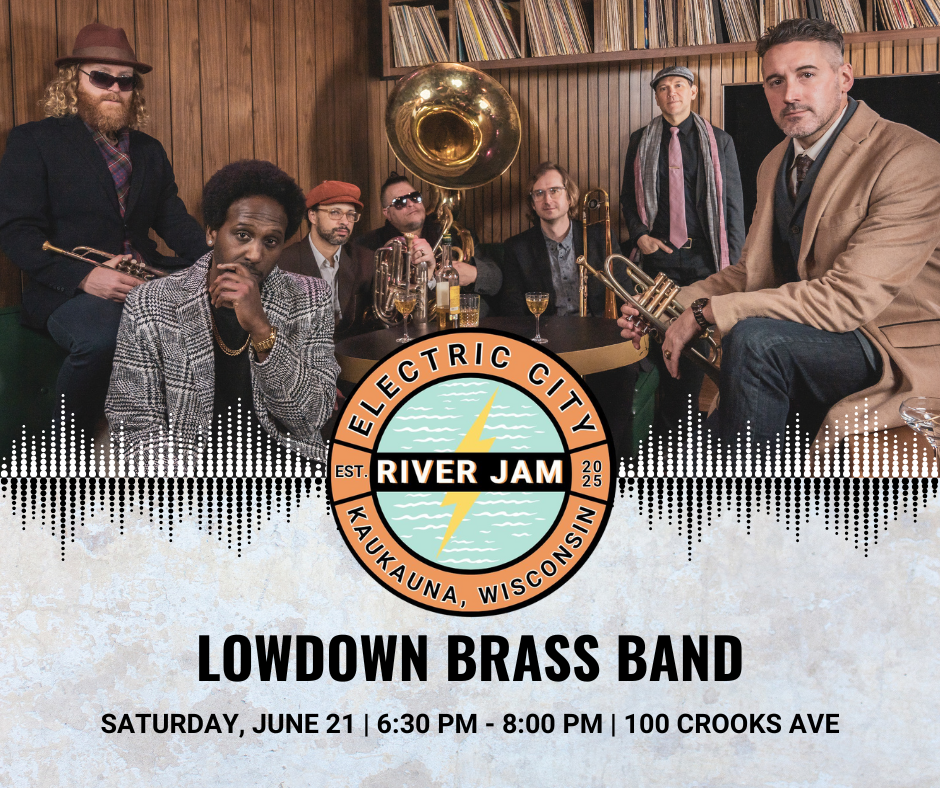 Promo graphic for Electric City River Jam featuring the band Lowdown Brass Band