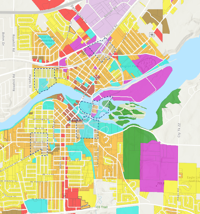 Screenshot of Kaukauna's zoning map