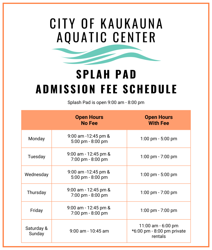 Splash Pad Admission Fee Schedule