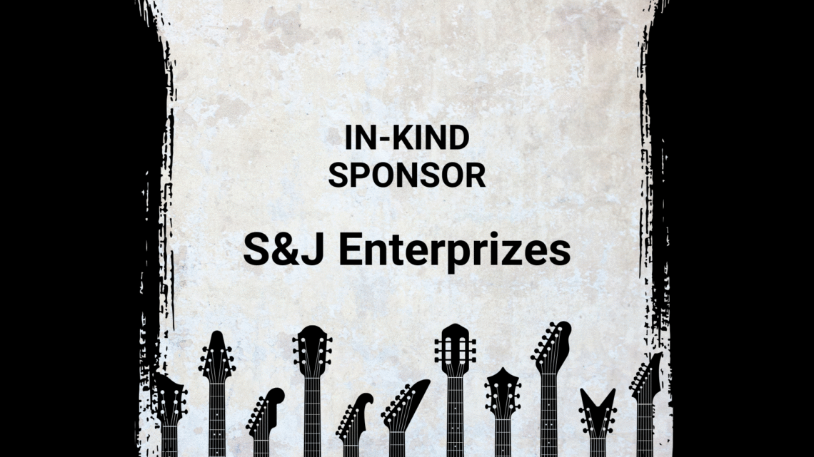 Promotional image for Electric City River Jam, a music event. The image features event logos, a mention of an in-kind sponsor, S&J Enterprises, and stylized guitar necks along the right side.