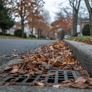 Storm drain with leaves