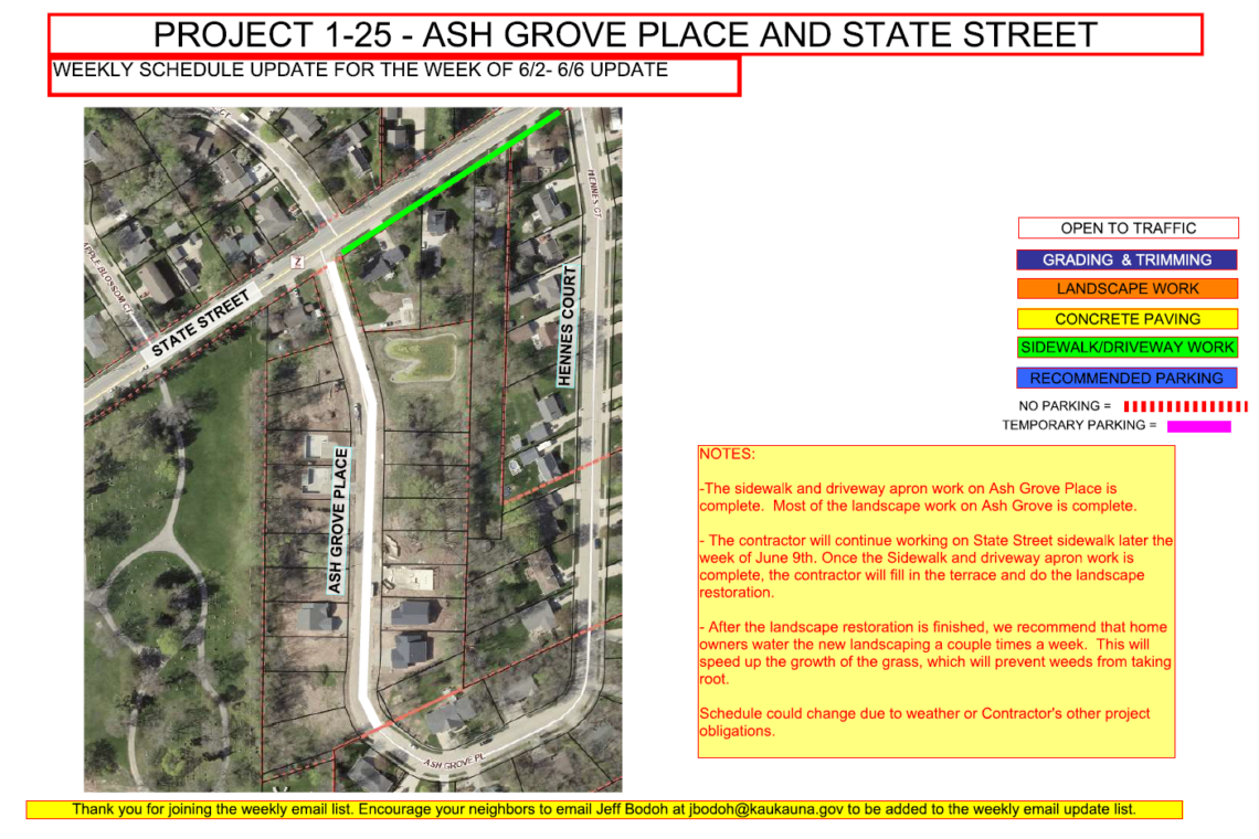 Map of the work being done on Ash Grove Place and State Street