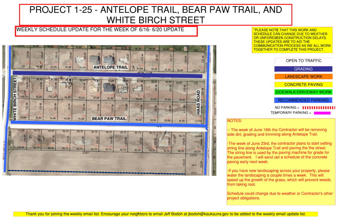 Map of the work being done on Antelope Trail, Bear Paw Trail, and White Birch Street