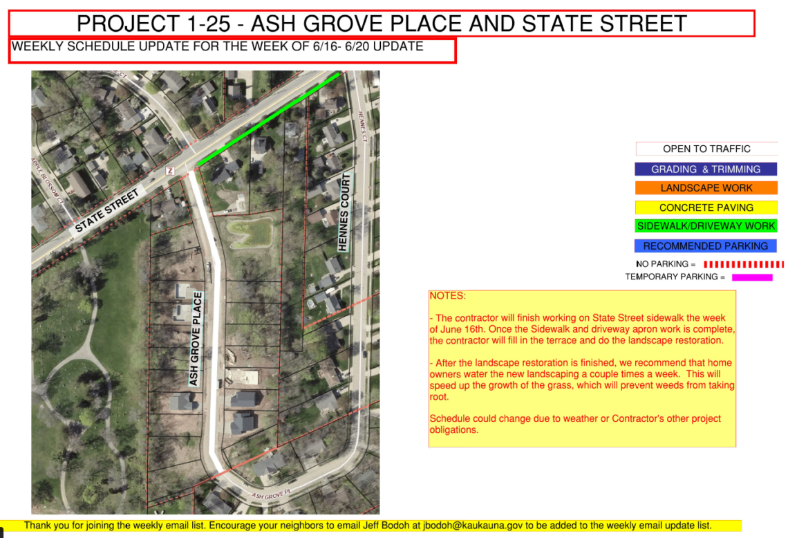 Map of the work being done on Ash Grove Place and State Street