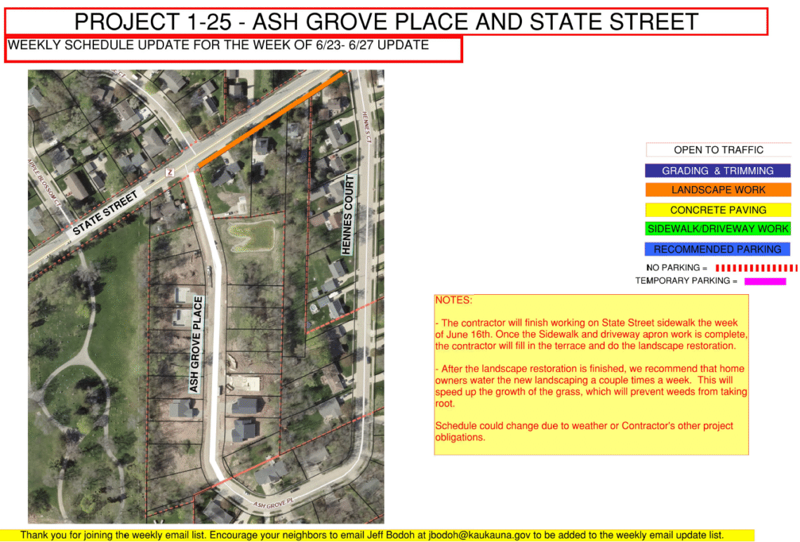 Map of the work being done on Ash Grove Place and State Street