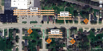 Map of Draper Street showing Road Closed signage locations.