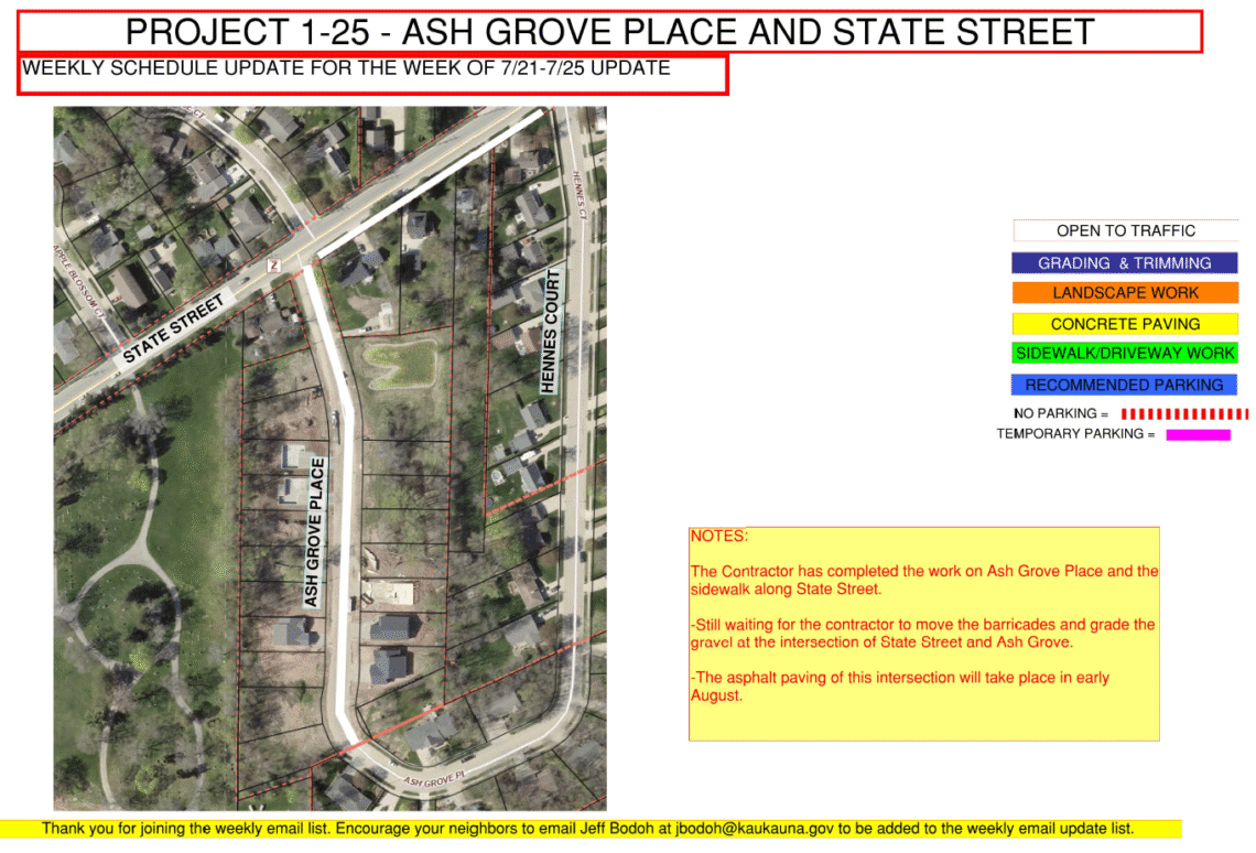 Map of the work being done on Ash Grove Place and State Street
