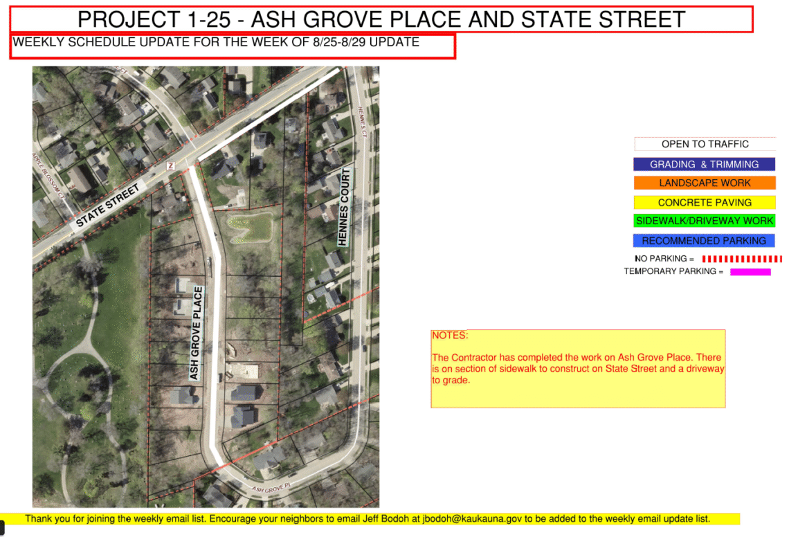 Project 1-25 Map of the work being done on Ash Grove Place and State Street