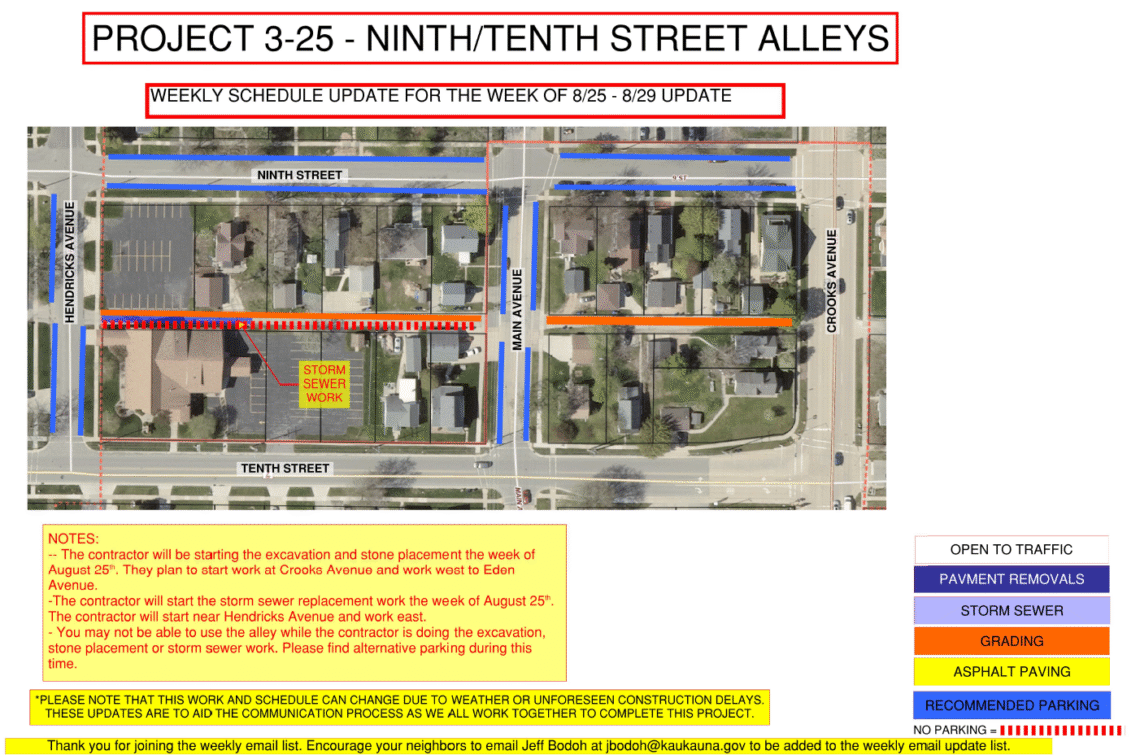 Project 3-25 map showing work to be done on the 9th/10th street alley from Crooks Avenue to Hendricks Avenue