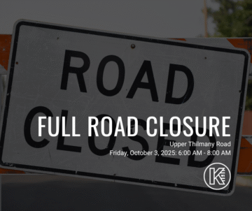 Graphic with a road closed sign and text outlining information about the closure.