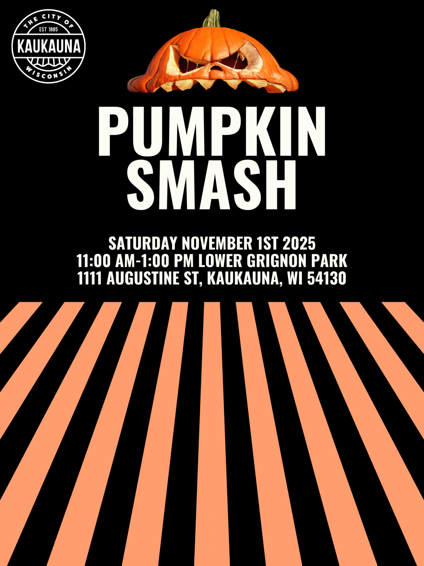 Graphic showing details and picture of smashed pumpkin