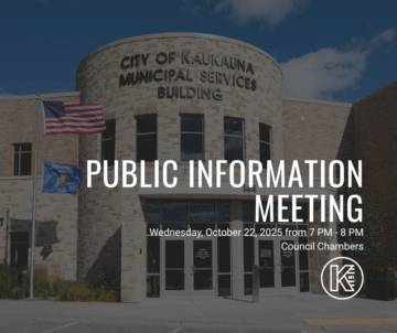 Graphic with an image of the municipal services building and information about the public information meeting.