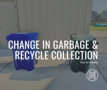 image of a garbage and a recycling bin with text that says change in garbage and recycle collection due to holiday