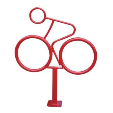 image of a red bike rack in the shape of a person on a bike