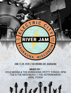 Promotional poster for Electric City River Jam with image of singers and logo.