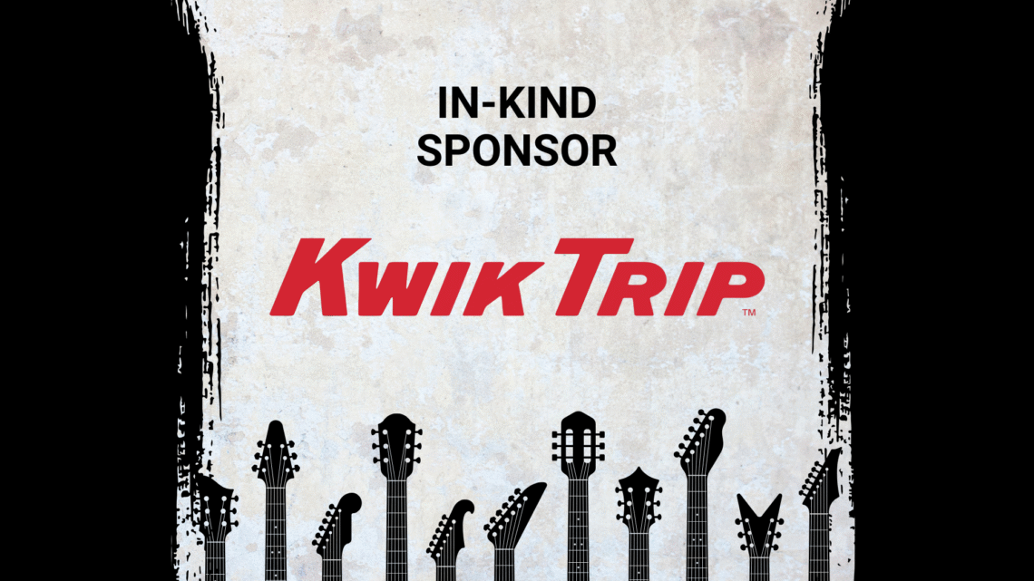 Promotional image for Electric City River Jam, a music event in Kaukauna, Wisconsin located at 100 Crooks Ave. The image features event logos, a mention of an in-kind sponsor Kwik Trip, and stylized guitar necks along the bottom.