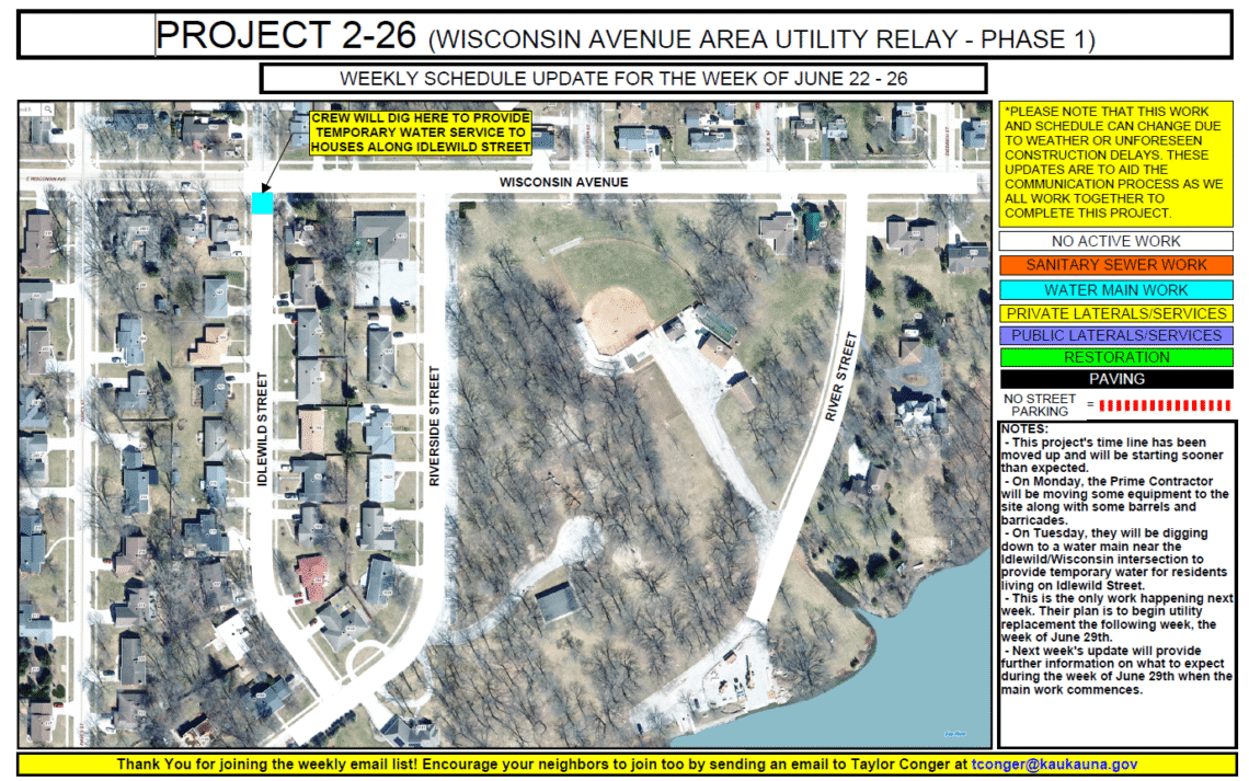 Map showing where work will begin on Idlewood St. to allow for temporary water access to residents.