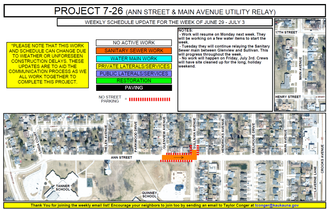 Image shows a map of work being done on Ann St. near Glenview Avenue, and Sullivan Avenue.