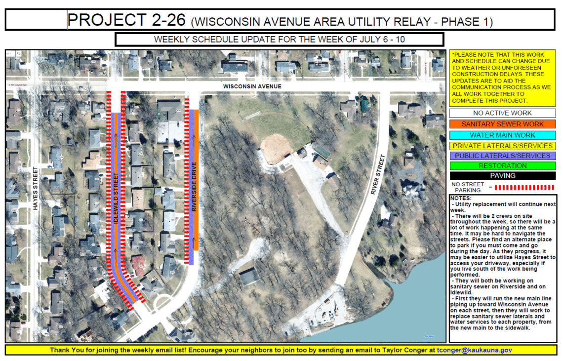 Map showing work to be done on Idlewild Street and Riverside Drive