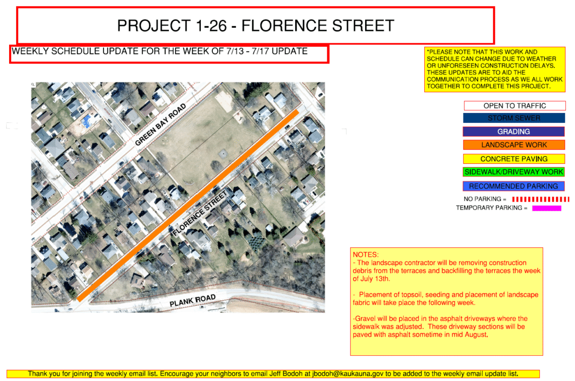 Map showing landscaping work for Florence Street