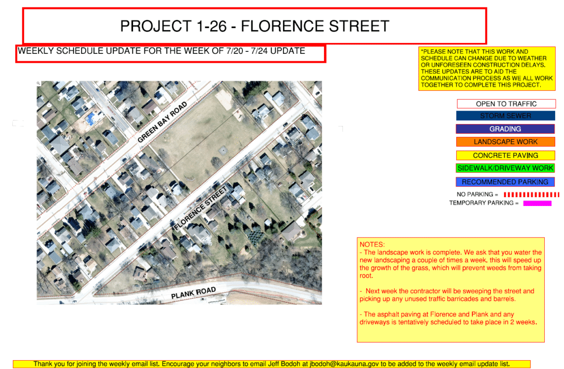 Map showing Florence Street open to traffic