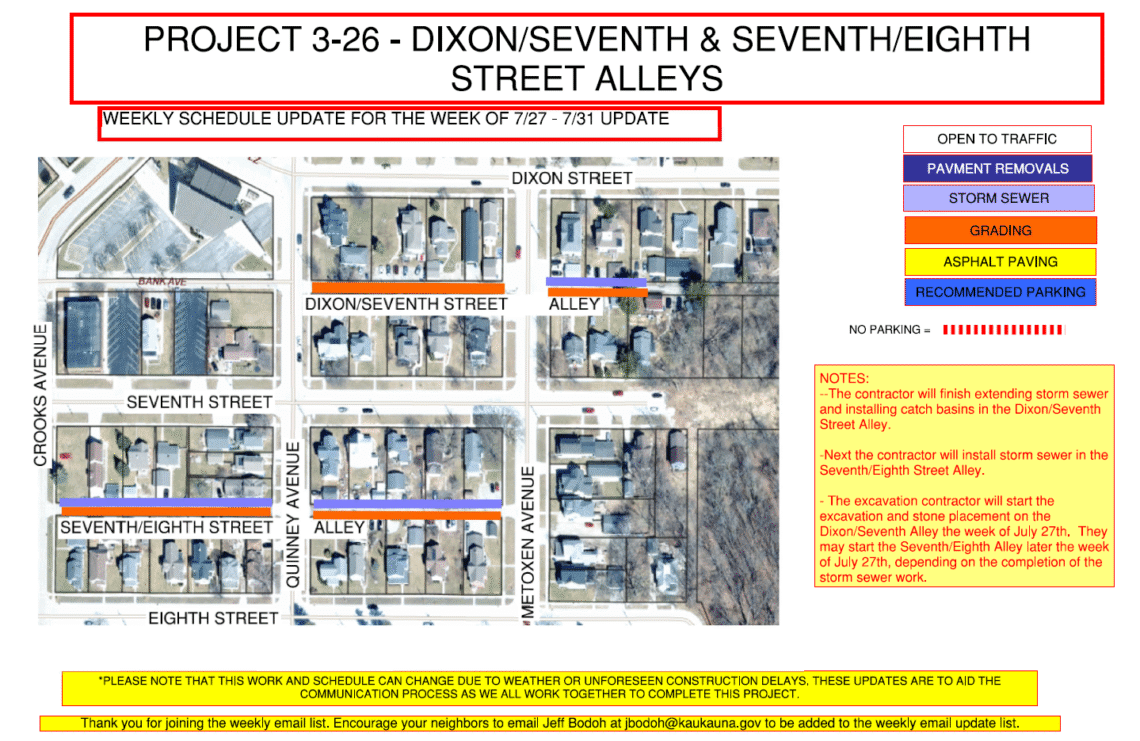 Map showing Storm Sewer and Grading to be done on the Dixon/Seveth Street Alley, and the Seventh/Eighth Street Alley