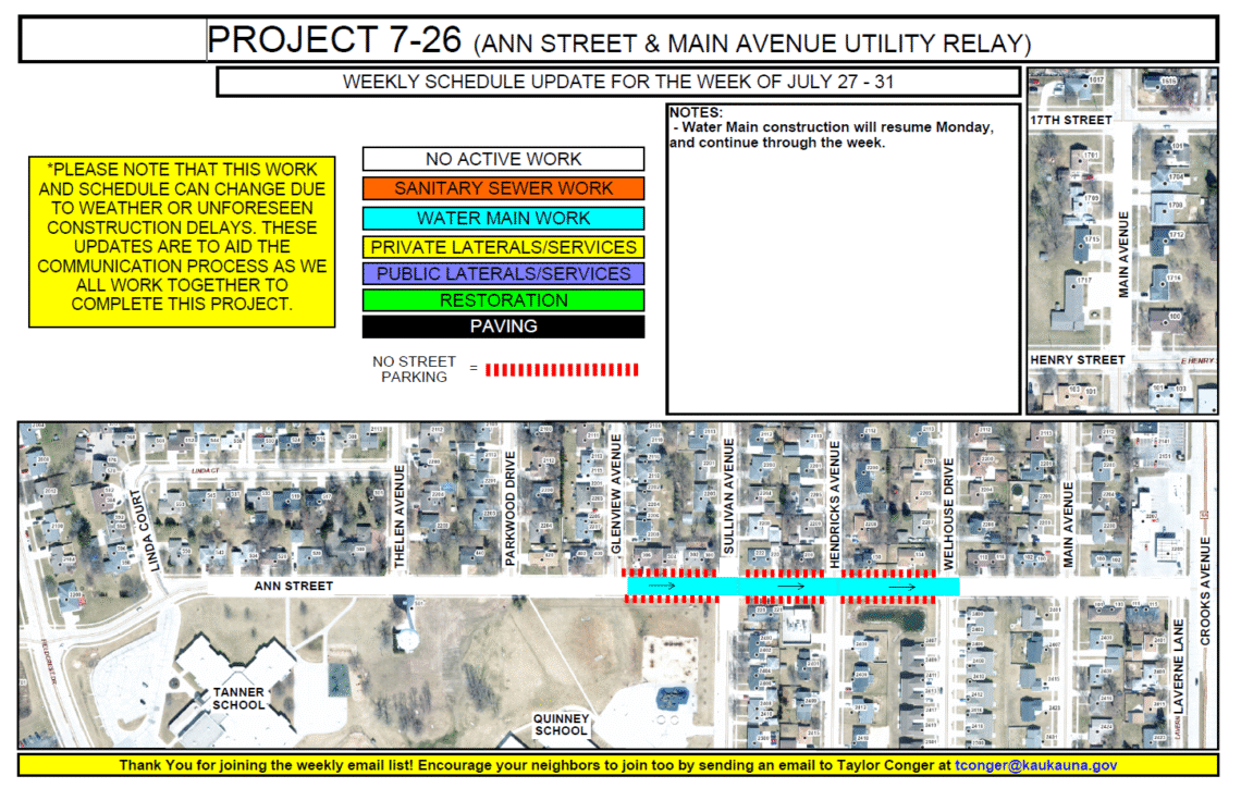 Map showing water main work along Ann Street from Glenview Avenue through the intersection of Welhouse Drive.