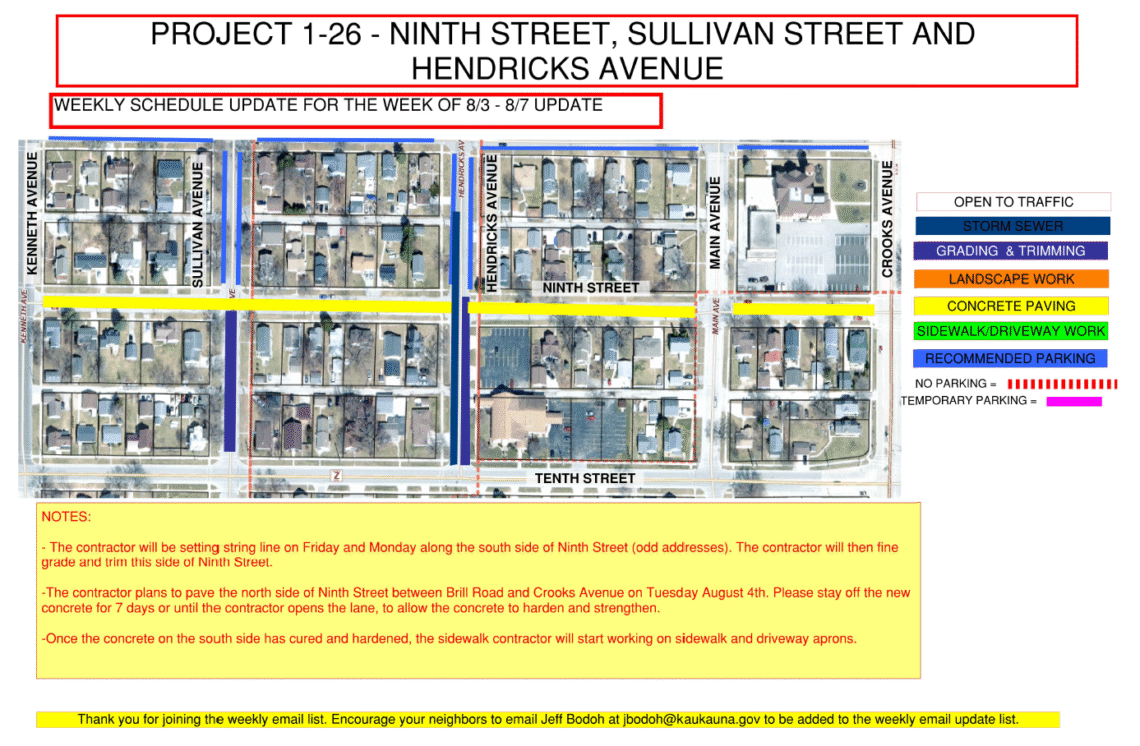 Map showing concrete paving on Ninth Street, and grading on Sullivan Ave between ninth and tenth, and Hendricks Ave.