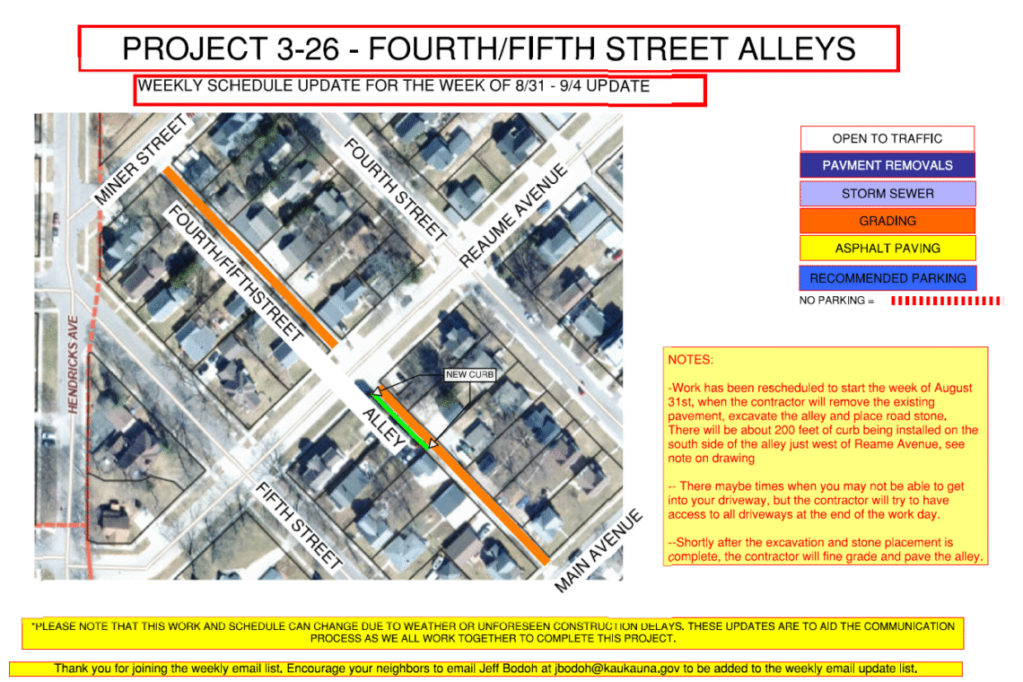 Map showing grading on the Fourth/Fifth Street Alley between Miner Street and Main Avenue